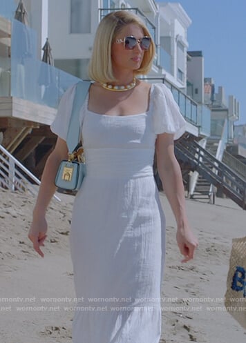 Paris's white square neck midi dress on Paris in Love