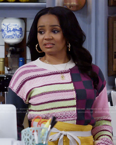 Randi's patchwork sweater on Call Me Kat