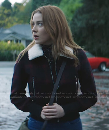 Nancy's red plaid shearling collar jacket on Nancy Drew