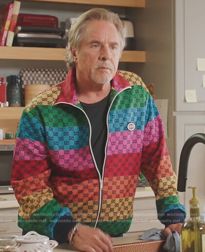 Rick's rainbow stripe Gucci logo jacket on Kenan