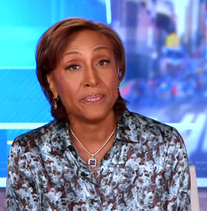 Robin's blue abstract print blouse on Good Morning America