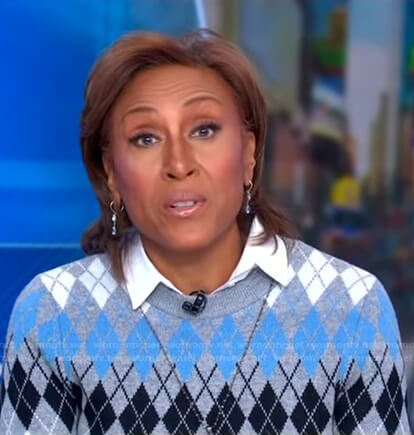 Robin's grey argyle short sleeve sweater on Good Morning America