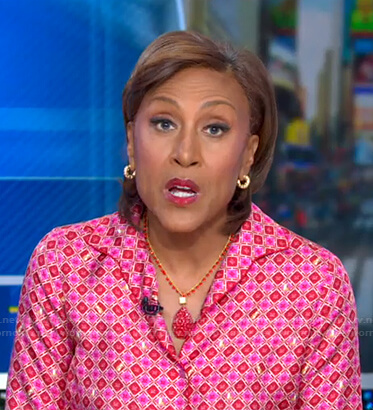 Robin's pink monogram print top on Good Morning America
