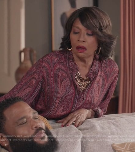 Ruby's red paisley print blouse on Black-ish