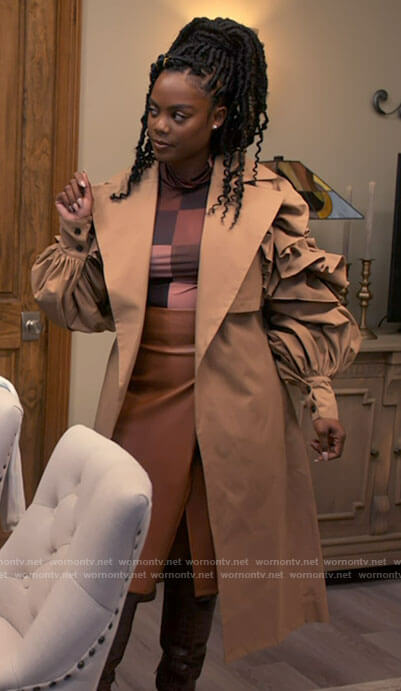 Sabrina's ruffled sleeve trench coat on Tyler Perrys Sistas