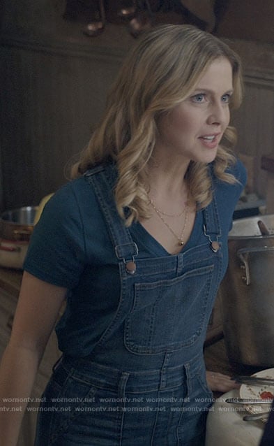 Sam's denim overalls and blue v-neck tee on Ghosts