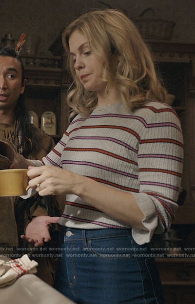 Sam's grey striped ruffled cuff sweater on Ghosts