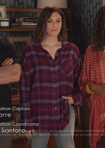 Sara's purple plaid flannel shirt on Home Economics