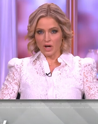 Sara's white lace puff sleeve blouse on The View