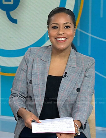 Sheinelle's grey plaid double breasted blazer on Today