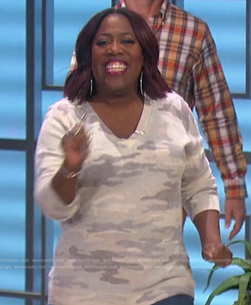 Sheryl's camo print sweater on The Talk