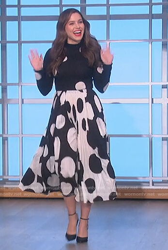 Sophia Bush's black polka dot sweater and skirt on The Talk