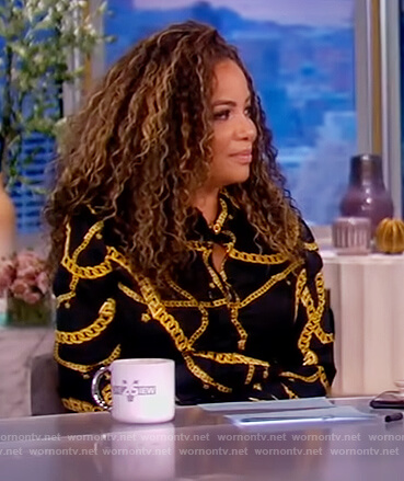 Sunny's black chain print blouse on The View