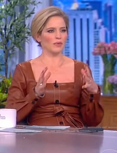 Sara's brown leather square neck dress on The View