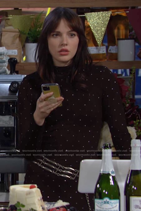 Tessa's black rhinestone studded dress on The Young and the Restless