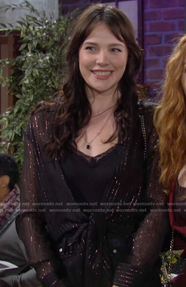 Tessa's metallic striped tie front shirt on The Young and the Restless