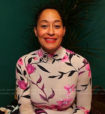 Tracee Ellis Ross's ivory floral dress on Live with Kelly and Ryan