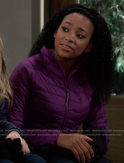 Trina's purple zip down puffer jacket on General Hospital