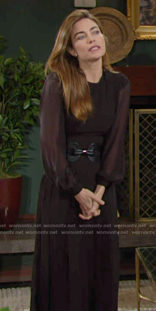 Victoria's black dress with sheer sleeves on The Young and the Restless