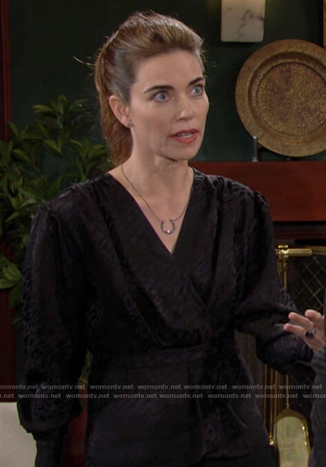 Victoria's black leopard print blouse on The Young and the Restless