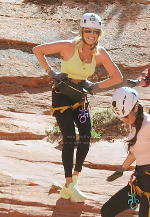 Whitney's rectangle sunglasses and neon green sneakers on The Real Housewives of Salt Lake City