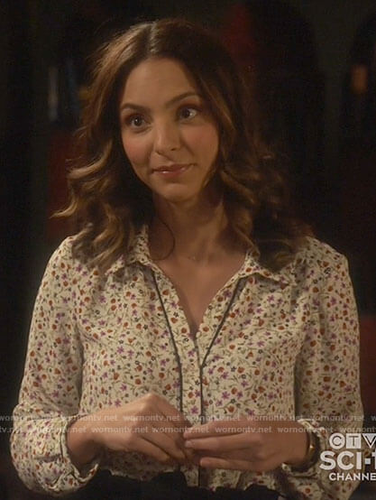Zari's floral button up blouse on Legends of Tomorrow