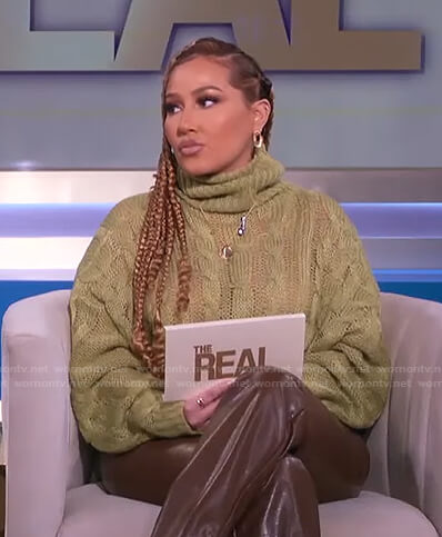 Adrienne's green cable knit turtleneck sweater on The Real