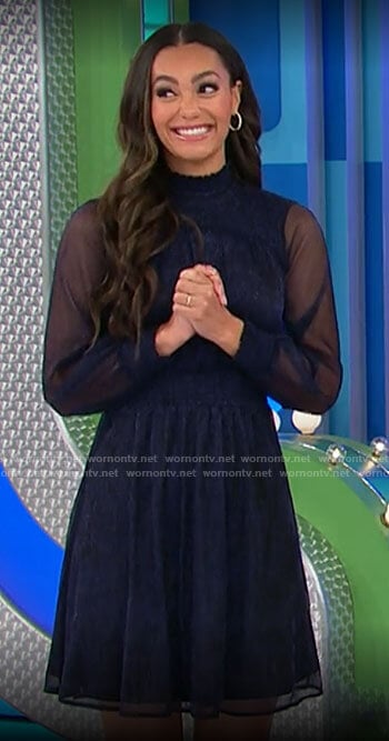 Alexis's metallic navy dress on The Price is Right