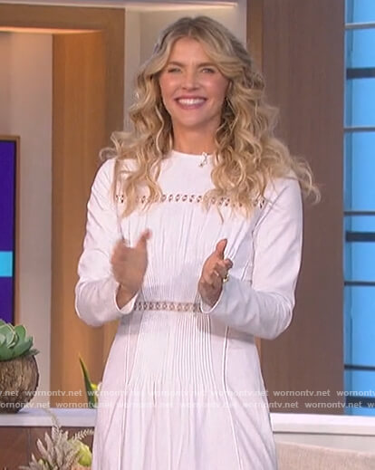 Amanda's white lace inset midi dress on The Talk