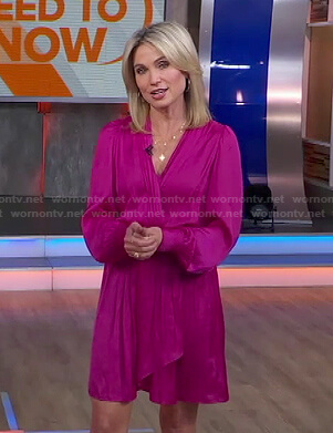 Amy's pink surplice satin dress on Good Morning America