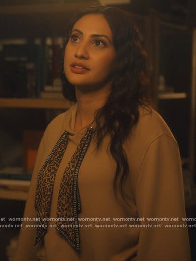 Ana's beige leopard tie hoodie on Grown-ish