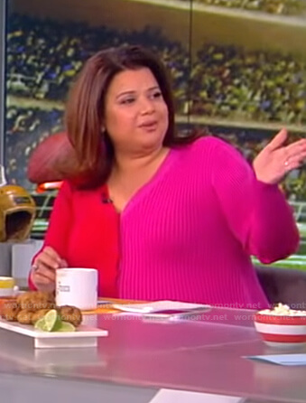 Ana's red and pink two-tone dress on The View