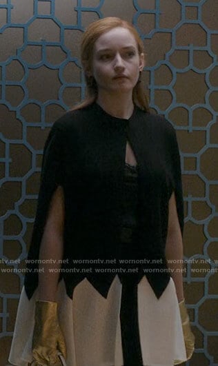 Anna's black and white zig zag cape on Inventing Anna