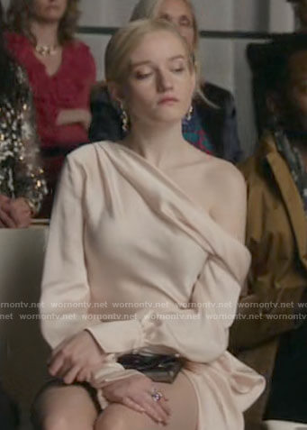 Anna's ivory satin one shoulder blouse and skirt on Inventing Anna
