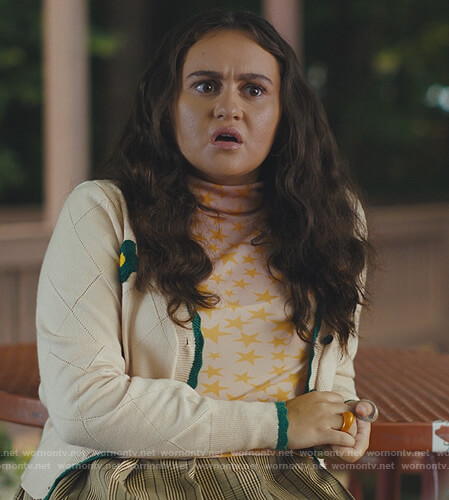 Annabelle's white floral knit cardigan on Naomi