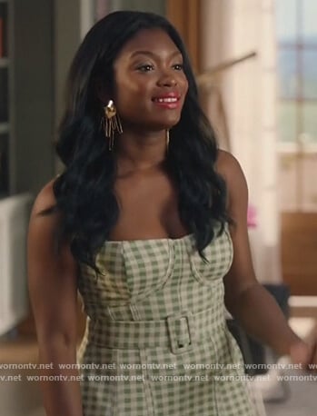 August's green gingham check jumpsuit on The Kings of Napa