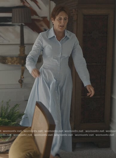 Caroline's blue shirtdress on Killing Eve