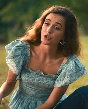 Cece's blue printed smocked peplum top on Sweet Magnolias