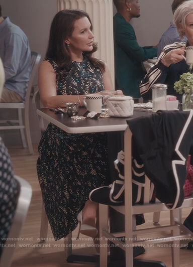 Charlotte's black floral sleeveless dress on And Just Like That