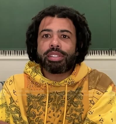 Daveed Diggs's yellow bandana print hoodie on Live with Kelly and Ryan