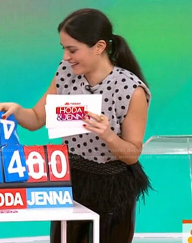 Donna's grey polka dot feather trim top on Today