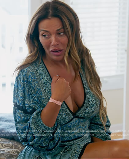 Dolores's teal printed tunic on The Real Housewives of New Jersey