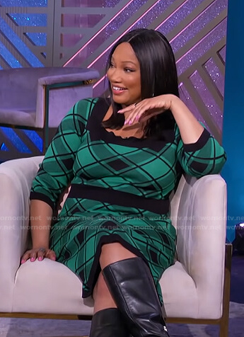 Garcelle's green plaid knit dress on The Real