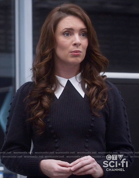 Gideon's navy sweater with collar on Legends of Tomorrow