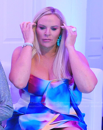 Heather's printed bow strapless dress on The Real Housewives of Salt Lake City