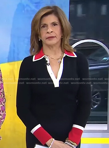 Hoda's black contrast trim polo sweater on Today