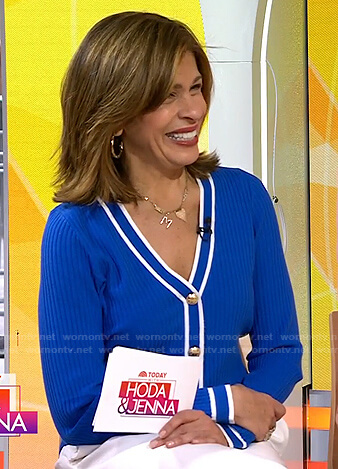 Hoda's blue ribbed cardigan on Today