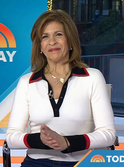 Hoda's white contrast trim polo sweater on Today