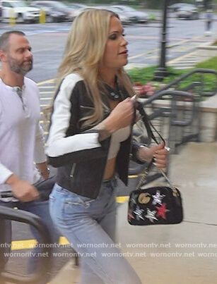 Jackie's black leather blazer on The Real Housewives of New Jersey