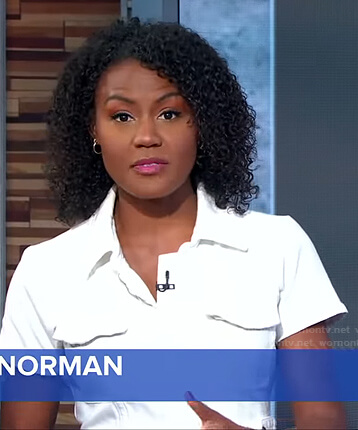 Janai's white short sleeve jumpsuit on Good Morning America